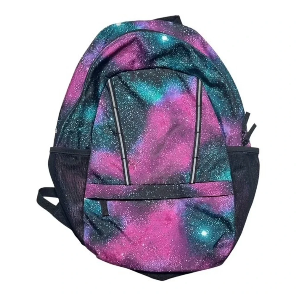 Lands' End Backpack Vibrant Pink And Teal Galaxy Mesh Water Bottle Pockets -2002